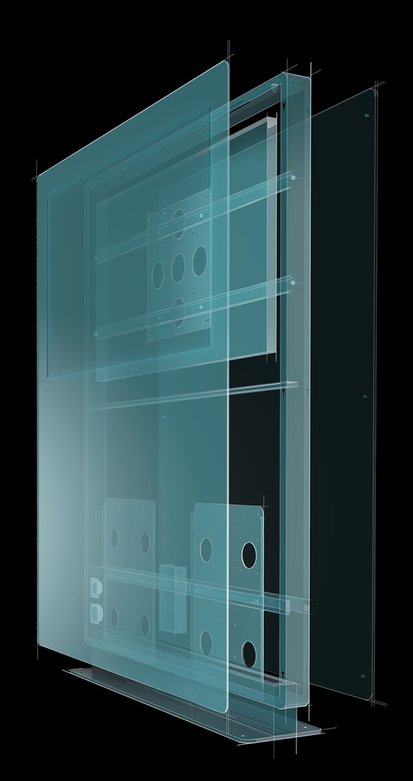 Fröscher Medientechnik Stele Glas und Stahl Teile